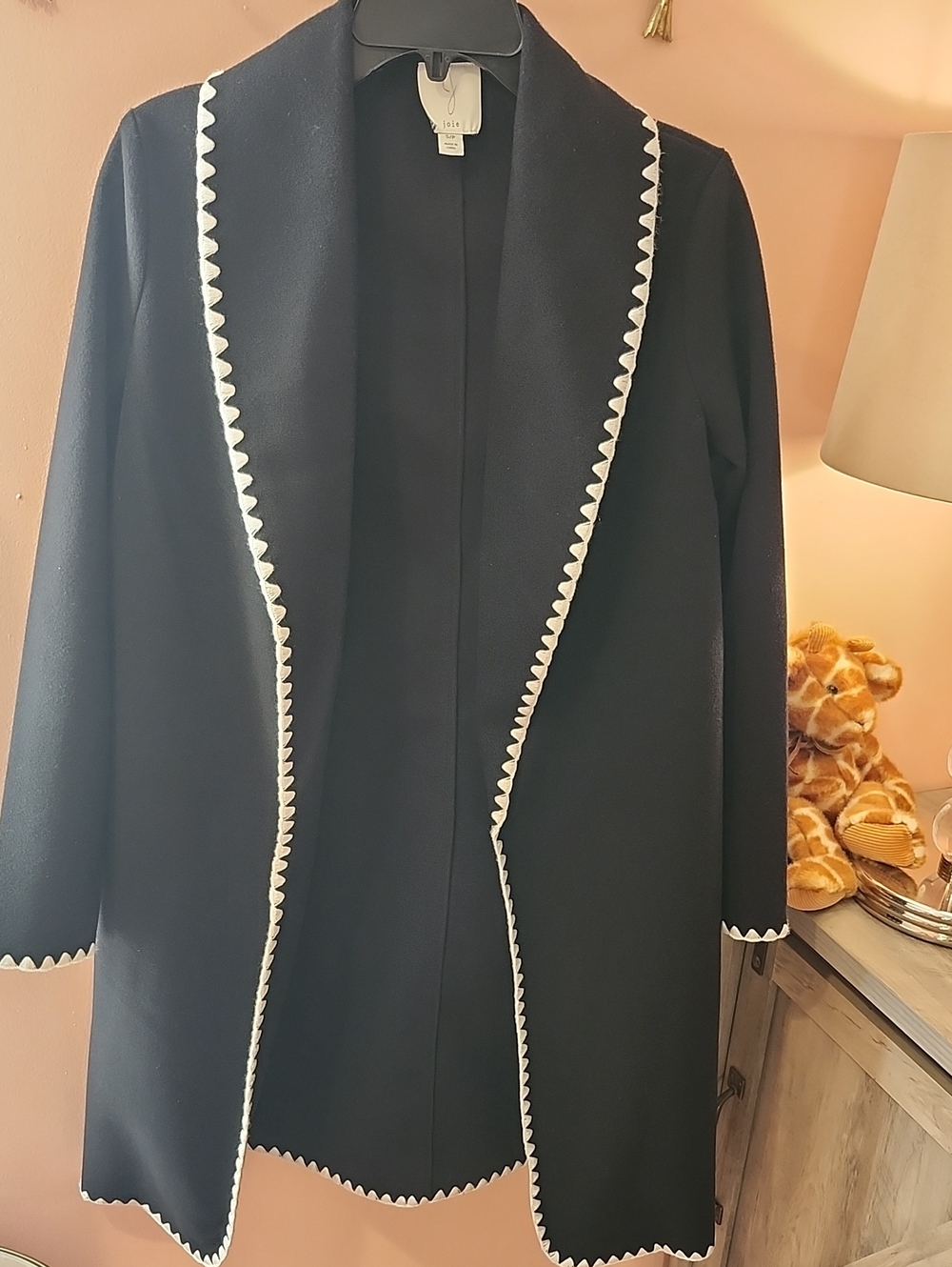 Joie Black Open Sweater with White Scalloped Trim